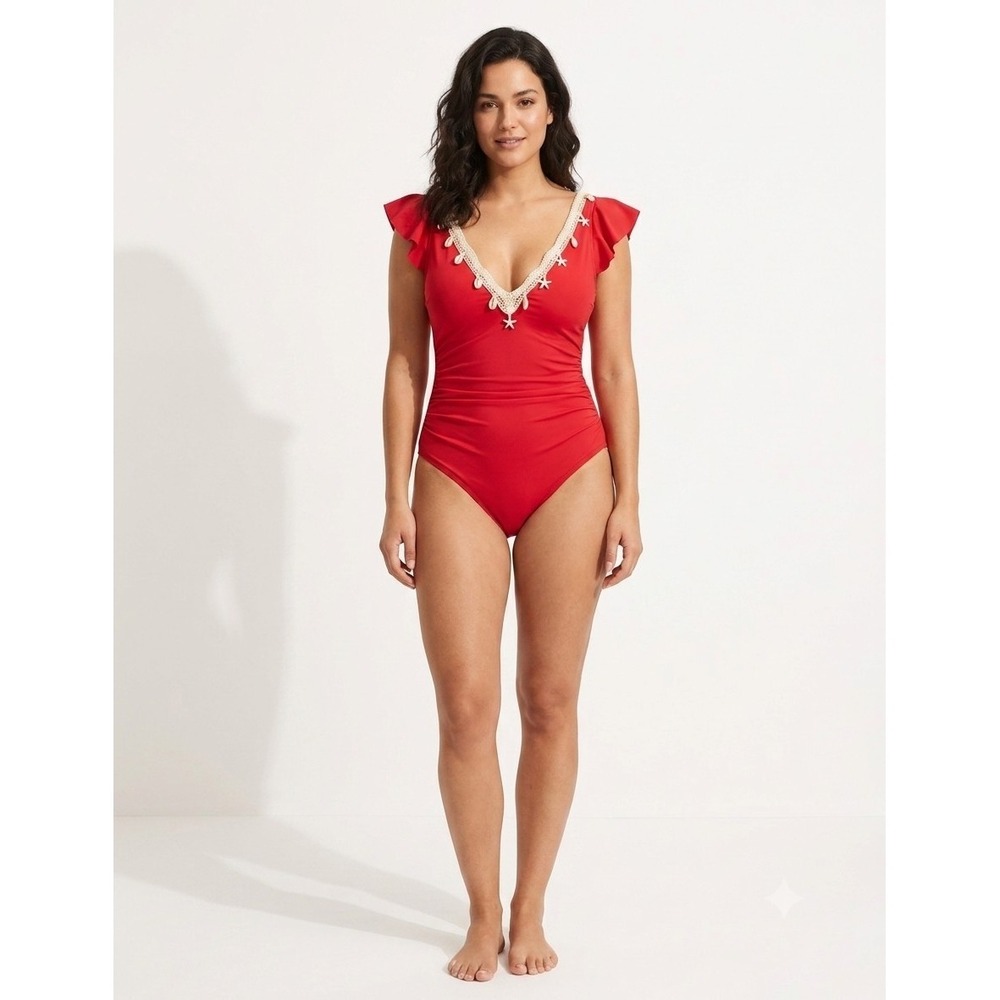 Women's One‎ Piece Swimsuit Size Large Ruffled Top